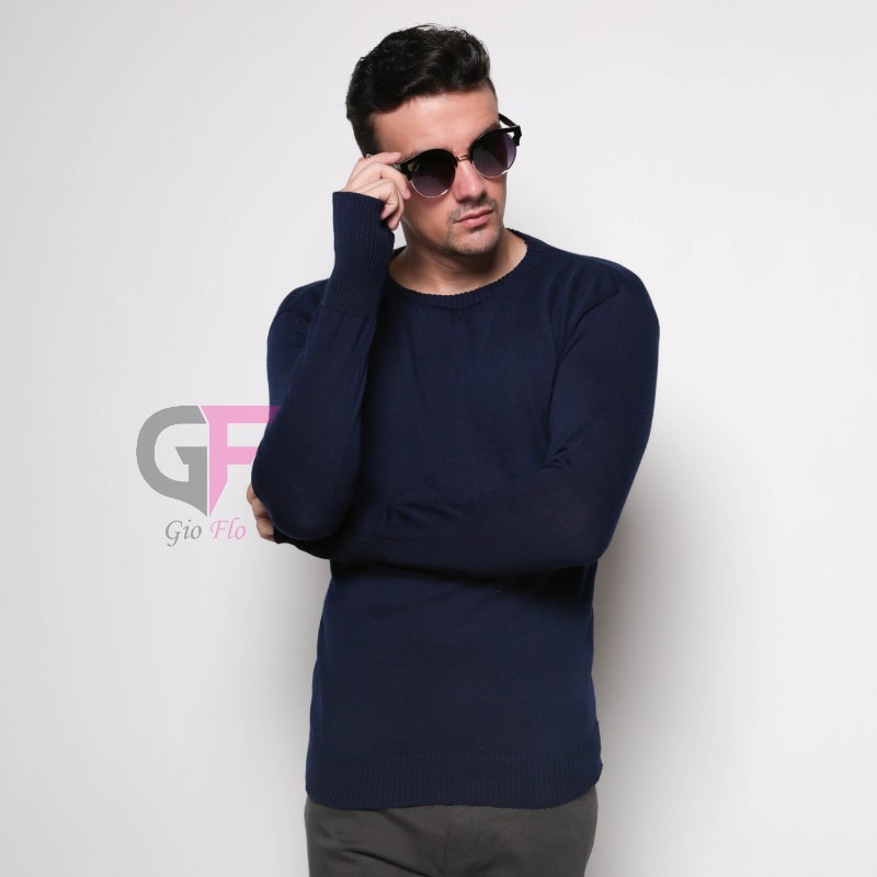 GIOFLO Sweater Pria Keren Rajut Terbaru navy / SWE 1029