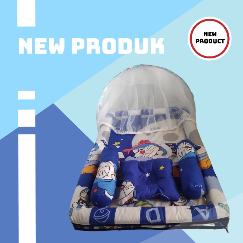 kasur bayi set kelambu model kolam karakter doraemon murah / kasur kelambu bayi baru lahir