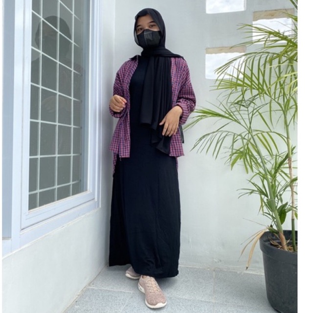 inner dress panjang bahan kaos tanpa lengan - iner gamis wanita manset dress