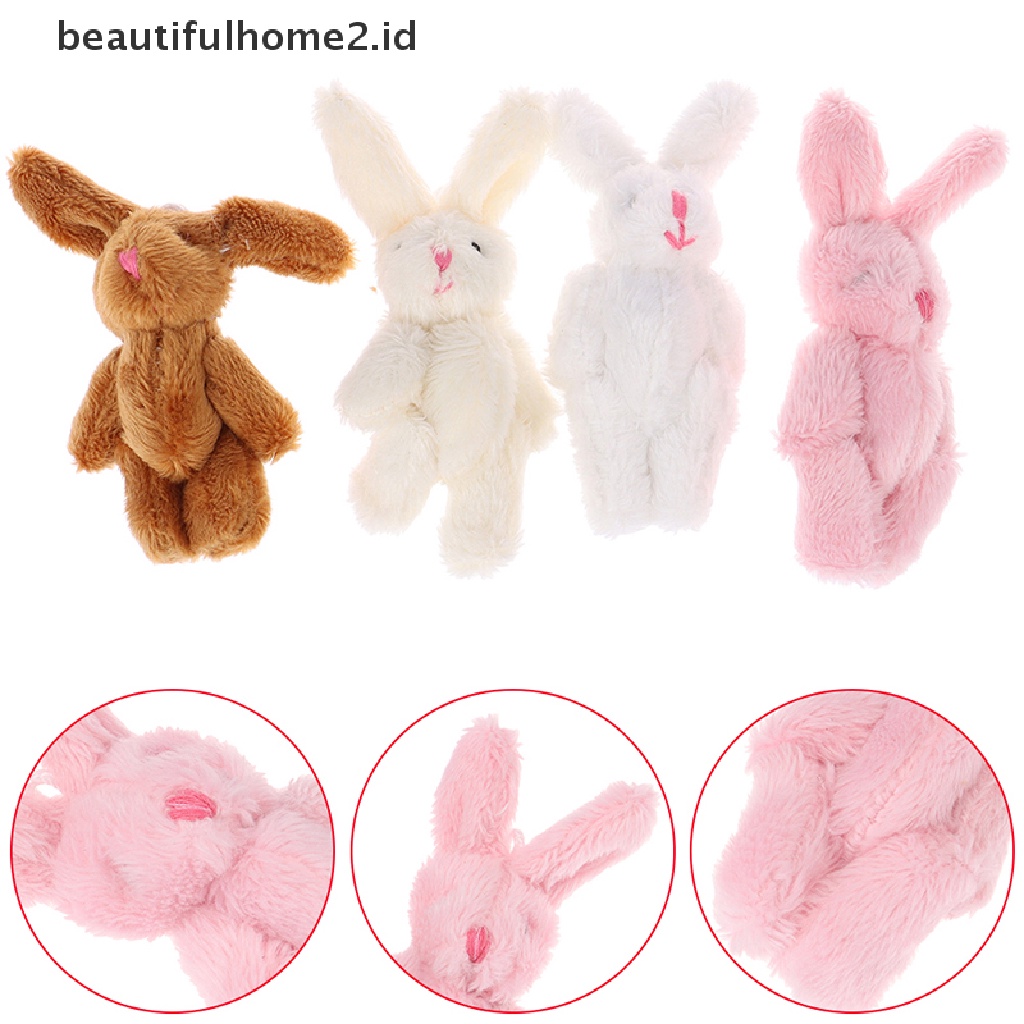 [beautifulhome2.id] 5Pcs 6cm Mini Joint Rabbit Pendant Plush Bunny For Key Chain Bouquet Toy Doll ID