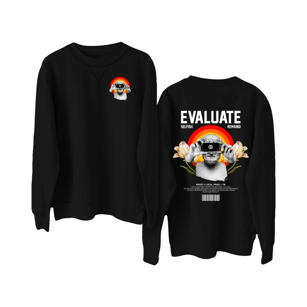 Sweater Crewneck BRIGO  evaluate Sablon DTF Fleece Cotton II BRIGO Basic Sweatshirt  evaluate II Cotton M-XXL (Pria &amp; Wanita) Free stiker&amp;Gantungan Kunci