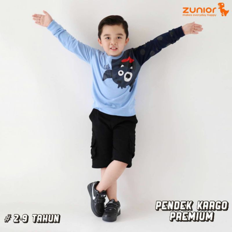 Pendek Cargo Anak Zunior Premium Hitam