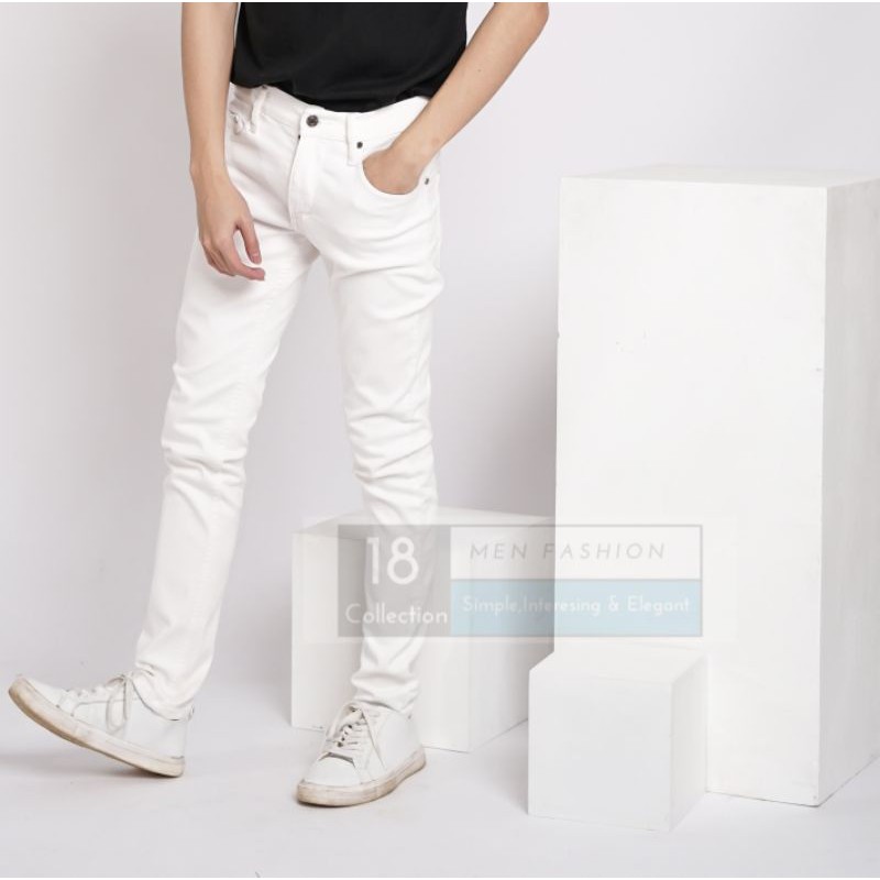 Super White soft Jeans / Celana jeans pria putih murah berkualitas PREMIUM