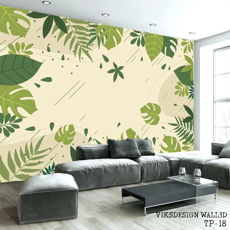 PUSAT CETAK Stiker Dinding 3d, Wallpaper Dinding Ruang Tamu Gambar Mural Daun Tropical 3 Dimensi