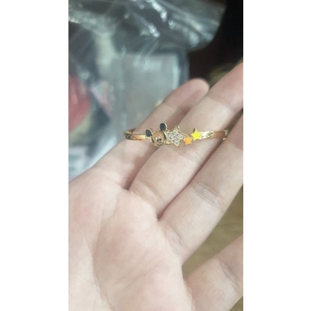Bangle gelang bulat anak mickey mouse kado balita emas asli 375 8k