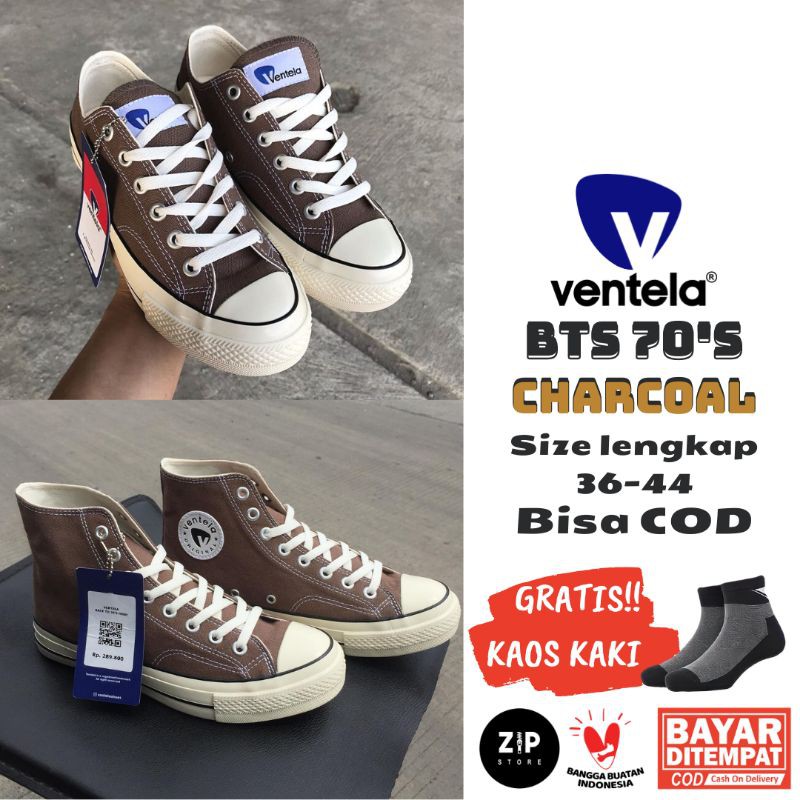 SEPATU VENTELA BTS 70'S CHARCOAL LOW HIGH ORIGINAL SNEAKER VENTELA BTS BROWN COKLAT SNEAKERS HYPE
