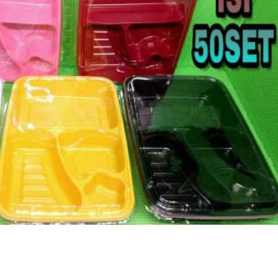 Tray Bento Makan Sekat 4 / Mika Bento Kotak Catering / Bento box Warna MERAH KUNING HITAM
