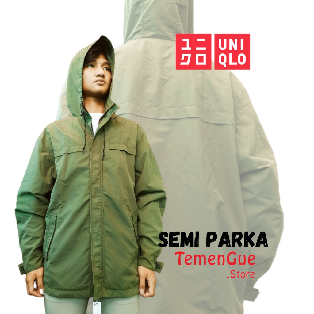 Jaket Otdor/Outdor/Outdoor (Semi Parka) Pria UNIQLO Warna Hijau Lumut, Ukuran XL-XXL SECOND dan MURA