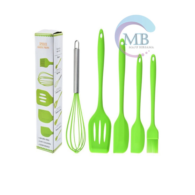 RT81 Alat Masak bahan silikon Silicone Utensil Spatula Cooking Baking Props Set 5pcs Peralatan Masak 5 in 1 Tahan Panas BPA Free MB2923