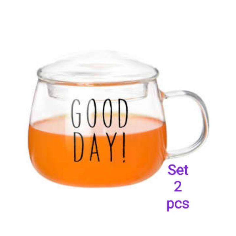 Appetite 350 Ml Set 2 Pcs Gelas Kaca Good Day dengan tutup