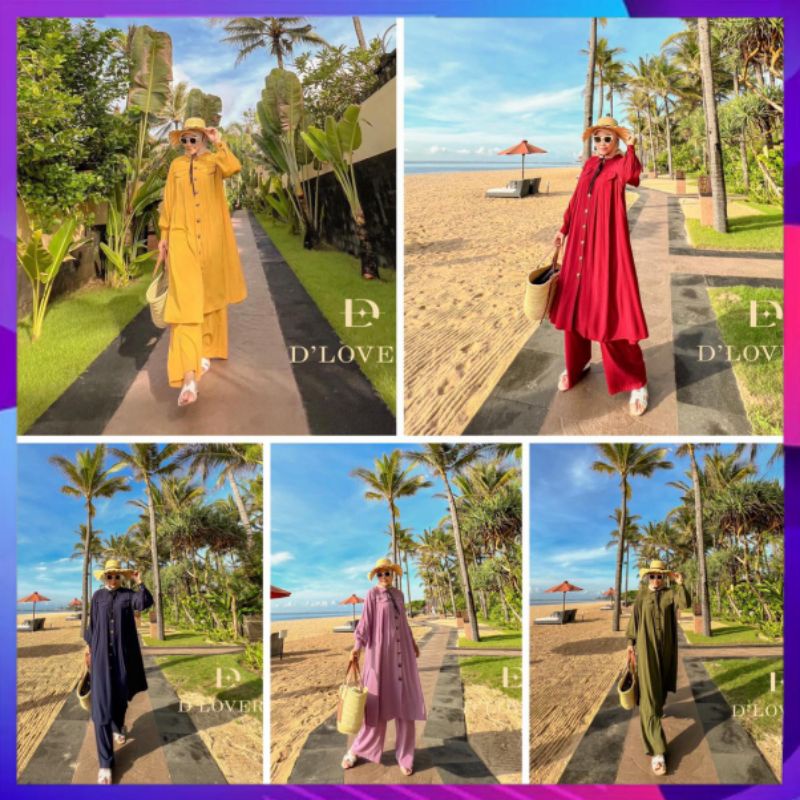 Ghania Set (Tunik + Celana) Original By D'lovera Setelan Wanita Stelan Cewek Setcel Cewe One Set Pak