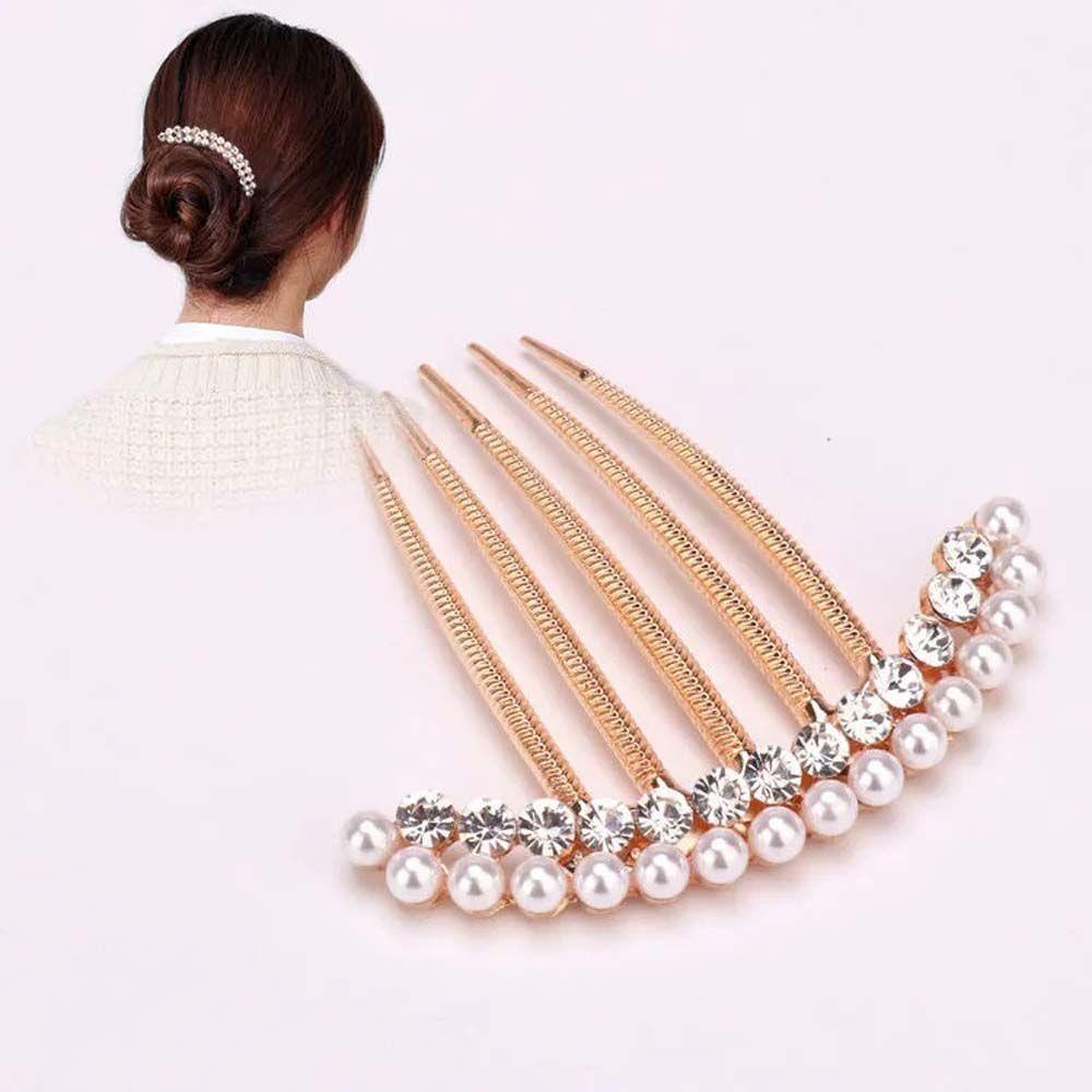 Needway   Wanita Jepit Rambut Pengantin Trendi Elegan Mutiara Jepit Rambut Untuk Perempuan Berlian Imitasi Hair Stick