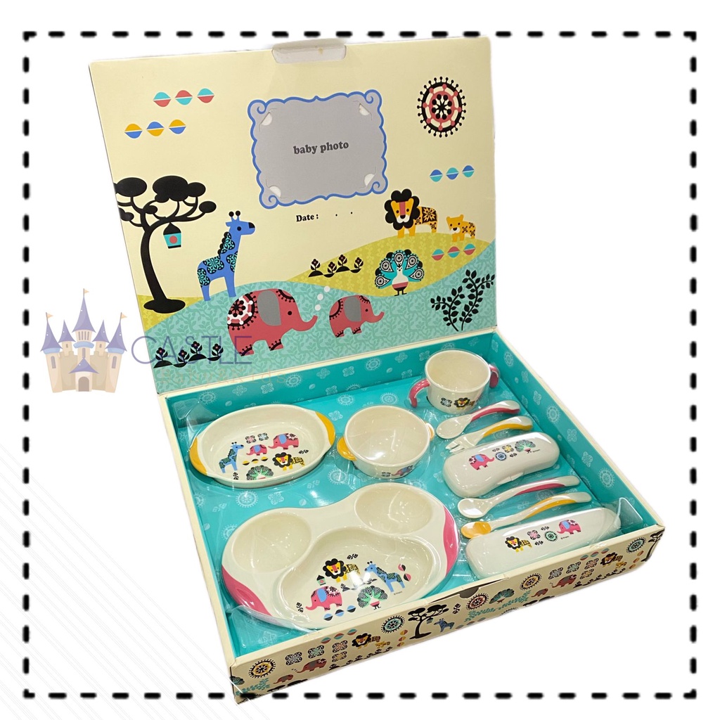 Castle - Richell Kinpro Feeding Set Plate &amp; Cutlery Gift Set KS-5 SA - Set Sendok Garpi Piring Mangkok Gelas Bayi