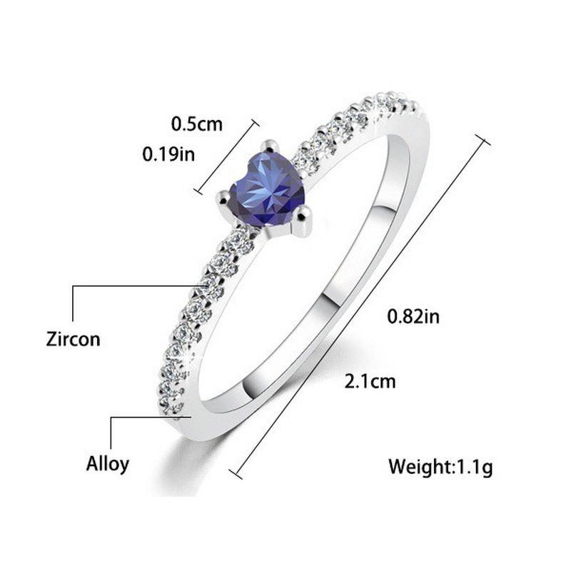 Baru 18K Rose Emas Plated Berbentuk Hati Biru Diamond Cincin Perhiasan