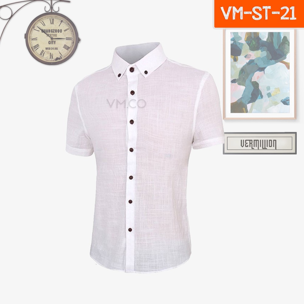 Kemeja Pria Casual Formal Lengan Pendek Putih Triset Button ST-21