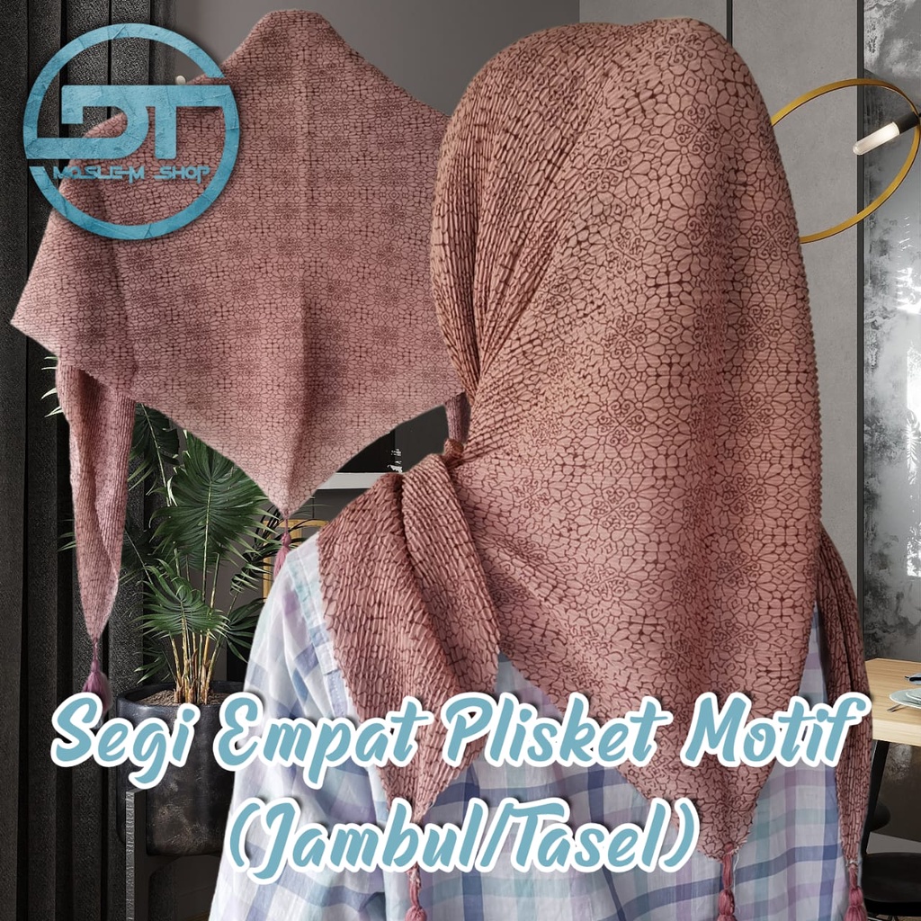 Kerudung Plisket Segi Empat Jambul / Jilbab Plisket Motif Bunga Terbaru / Plisket Segi 4 Terbaru Las