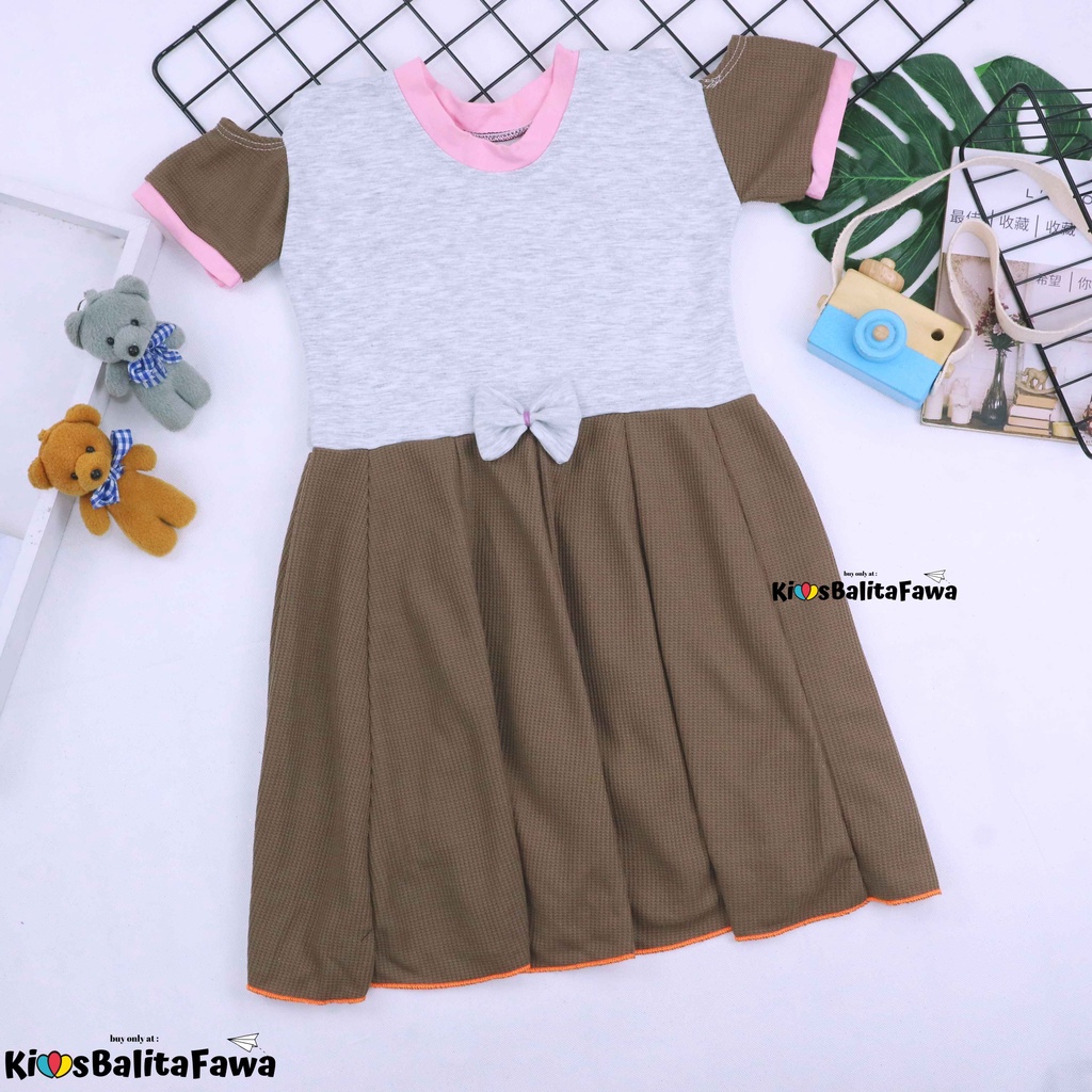 Dress Sabrina uk 6-7 Tahun / Baju Anak Perempuan Lengan Pendek Gaun Pesta Cewek Harian Murah Babycinnamon