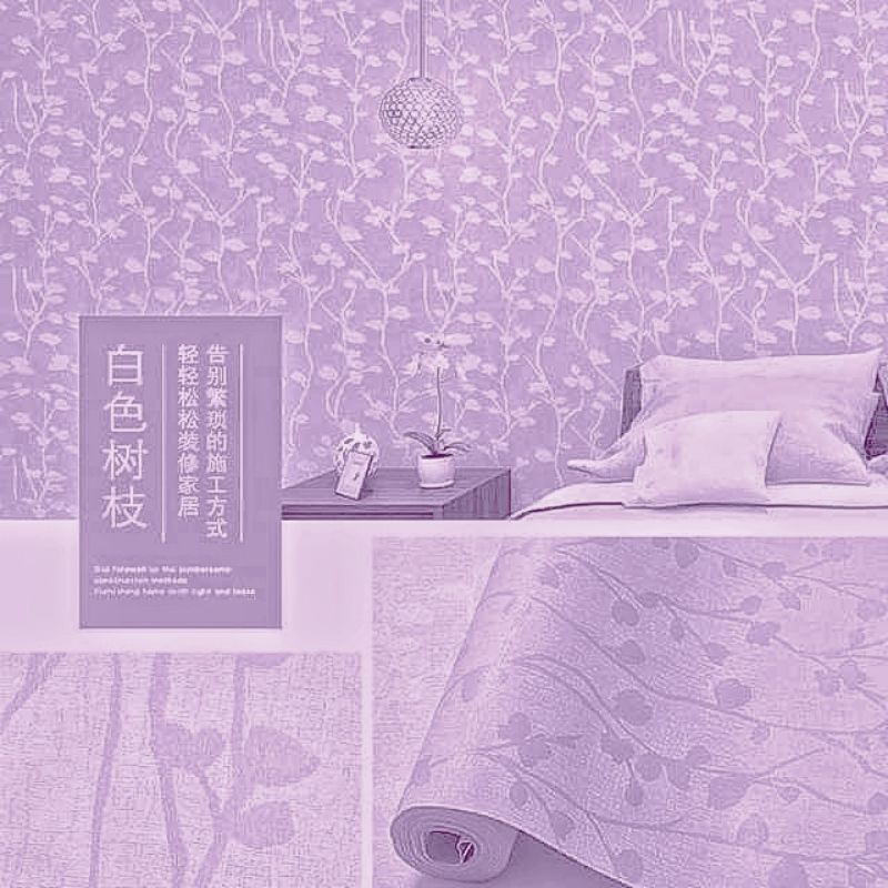 WALLPAPER STICKER DINDING UNGU TEKSTUR DAUN