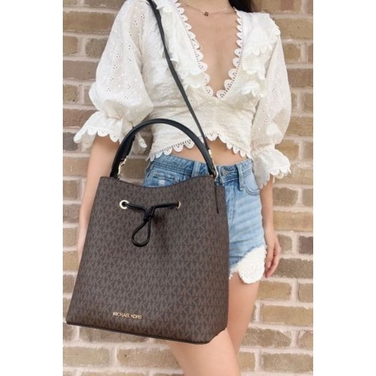Michael Kors Suri Large Logo Bucket Drawstring Bag MK Brown