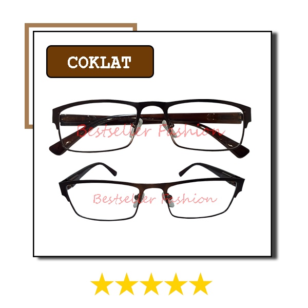 Kacamata Frame Besi Persegi Panjang Lensa Transparan Anti Radiasi Kaca Mata Fashion Model Elegan Blueray FREECASE