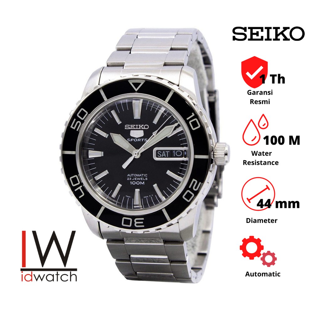 Seiko 5 Sports SNZH55K1 Automatic Jam Tangan Pria Original SNZH55 Cowok Strap Rantai Stainless