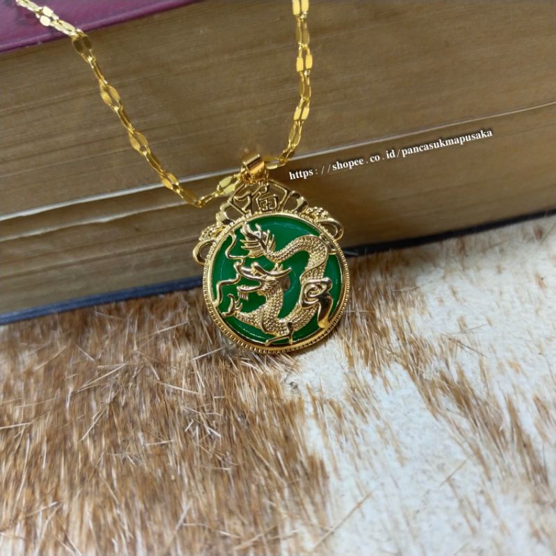 Kalung Liontin Batu Giok Asli Liontin Ukir Naga