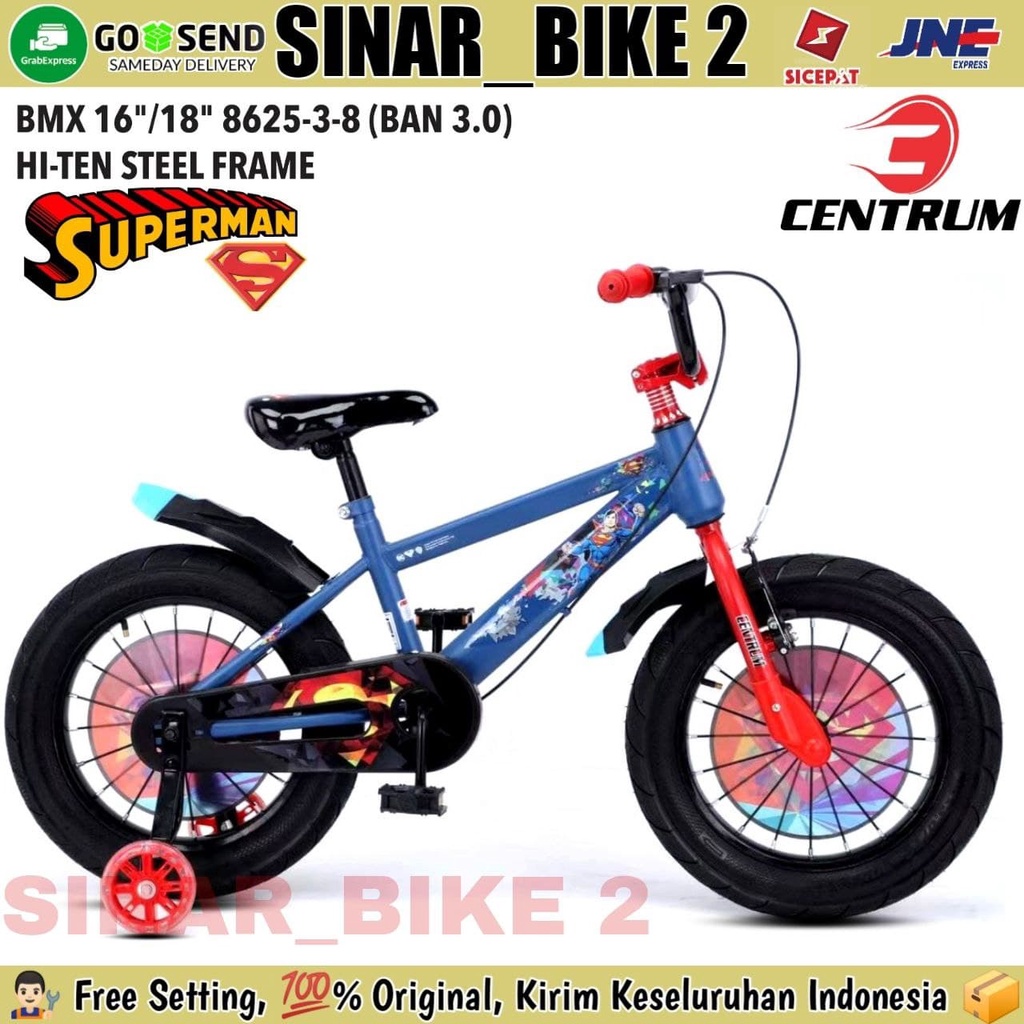 Sepeda Anak Laki BMX CENTRUM 16 &amp; 18 Inch CT 8625 -3-8 SUPERMAN Ban 3.0