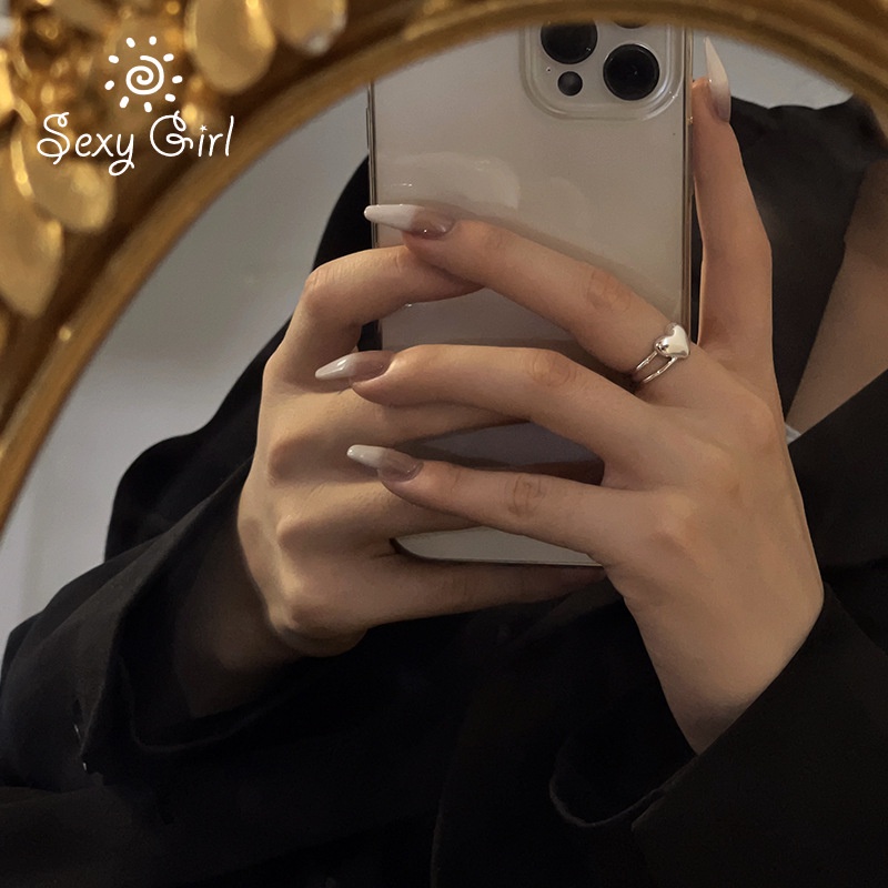 Cincin Jari Telunjuk Model Dua Sisi Desain Hati Gaya Korea Selatan Untuk Wanita