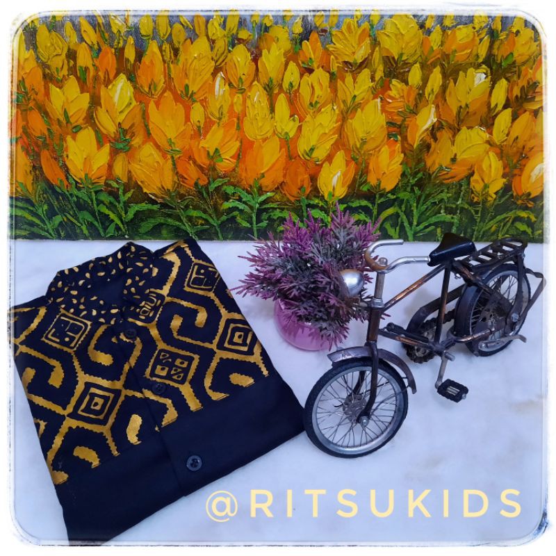 Kemeja kemko batik anak dewasa hitam gold