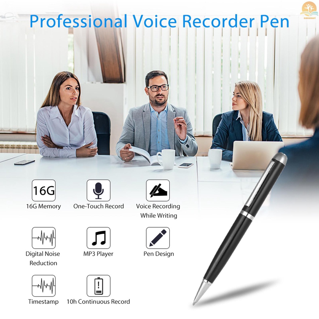 16GB Digital Voice Recorder Pen Sound Audio Dictaphone Recording Device with USB Cable Earplug for Lecture Class Meeting Interview