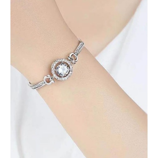 Gelang Fashion Korea Kekinian Titanium Gelang Wanita Perhiasan Tangan Kristal Fashion Anti Karat CBKS LC