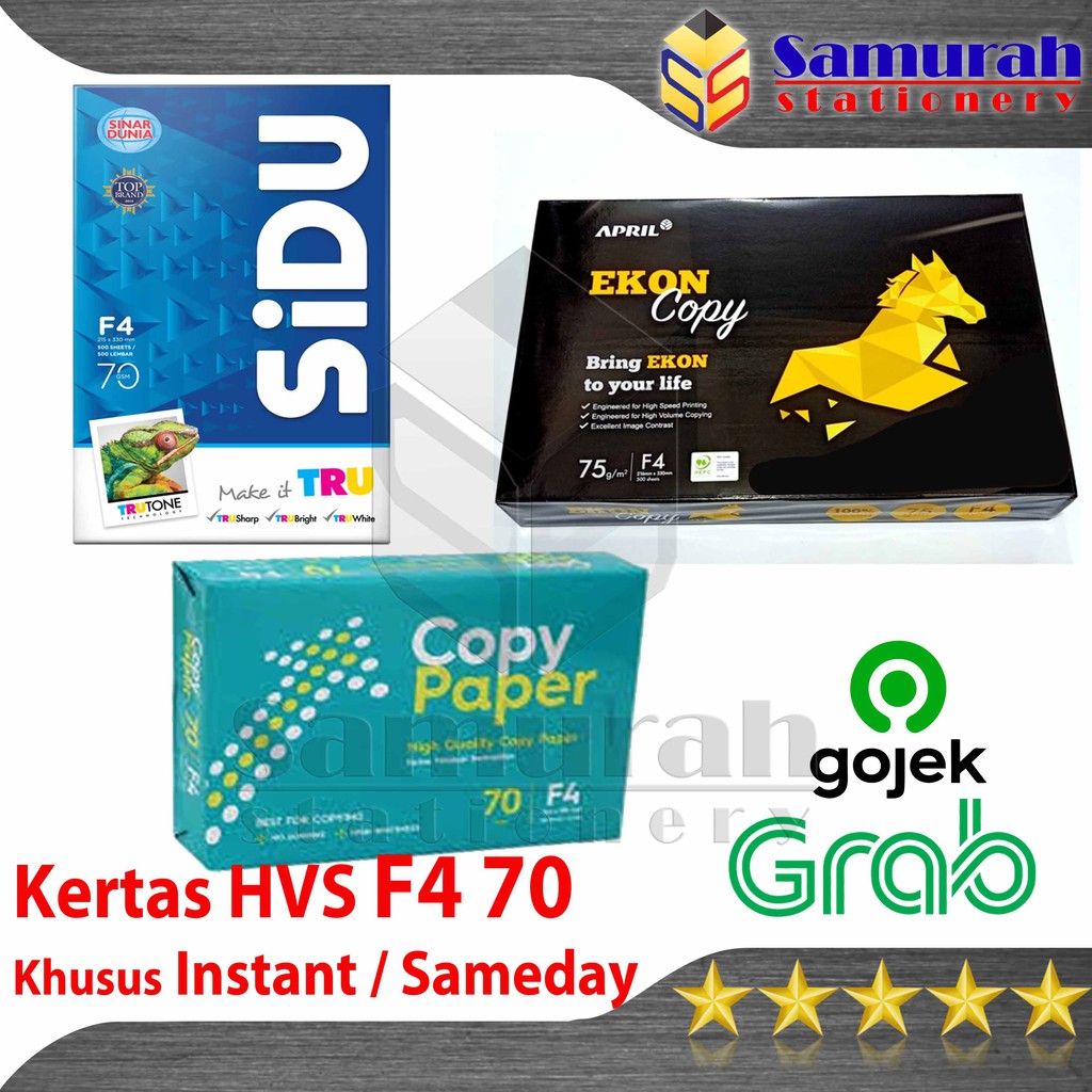 

Kertas HVS A4 - F4 70 gsm Copy Paper / Ekon 75 / PP Lite / Sinar Dunia Sidu / Same day - Instant