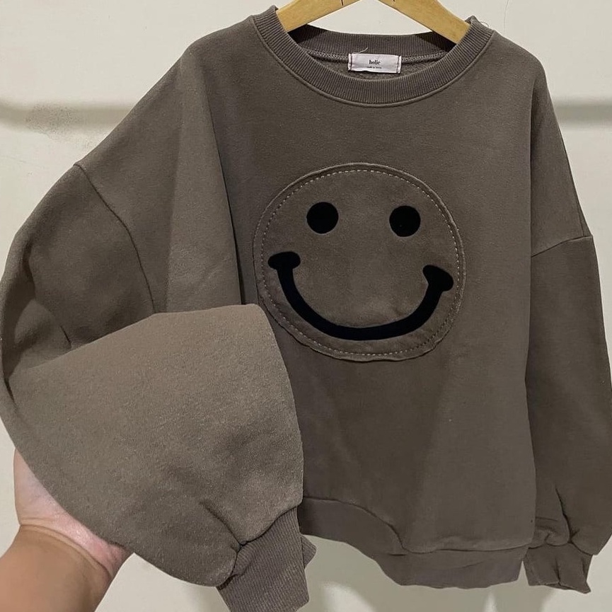 Sweater Wanita Emoji Smiles Oversize - Korean Style Sweatshirt - Bahan Fleece - Allsize - Baju Wanita - Atasan Pria Dan Wanita
