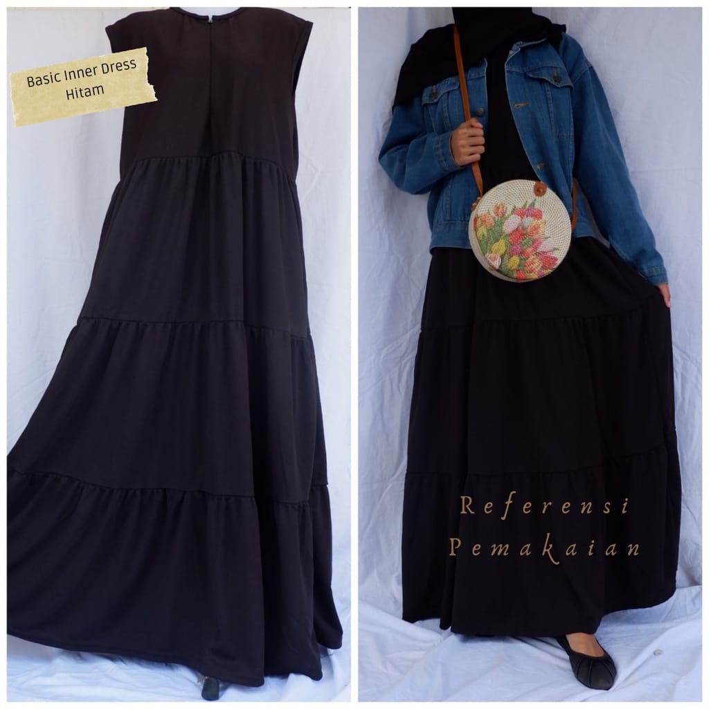 iner dress iner basic gamis tanpa lengan bahan jersey sangat bagus