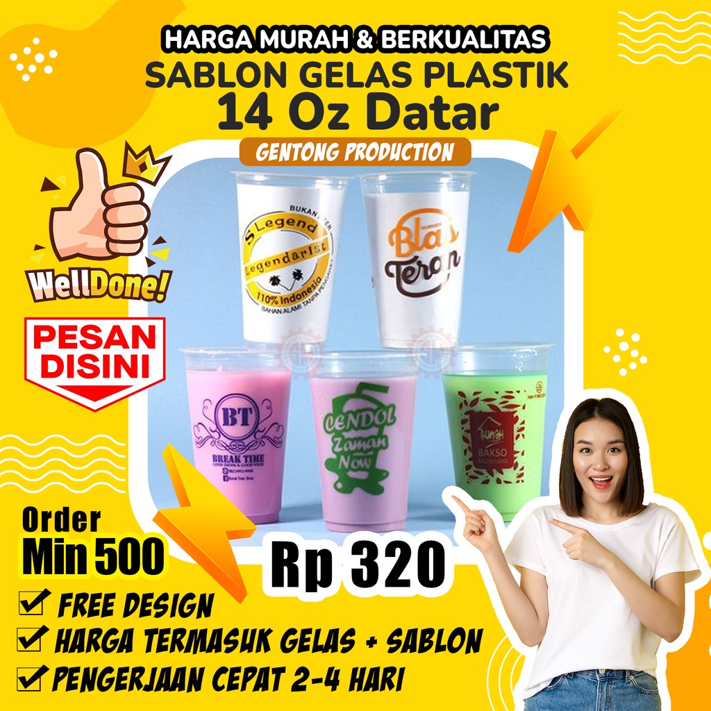 Sablon Gelas Cup Murah Paket Pemula 14 oz 5 Gr Datar  / gelas cup sablon / gelas custom / gelas sablon / gelas plastik sablon cup plastik cup polos