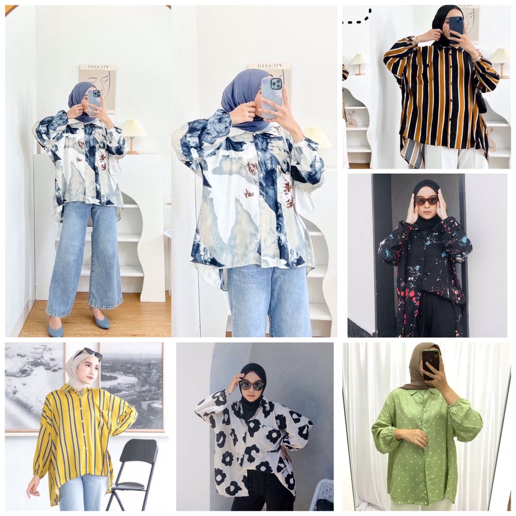 Kemeja Oversize ld 130 Motif Polos Rayon Polos Kemeja Oversize / blouse rayon motif / kemeja katun rayon jumbo