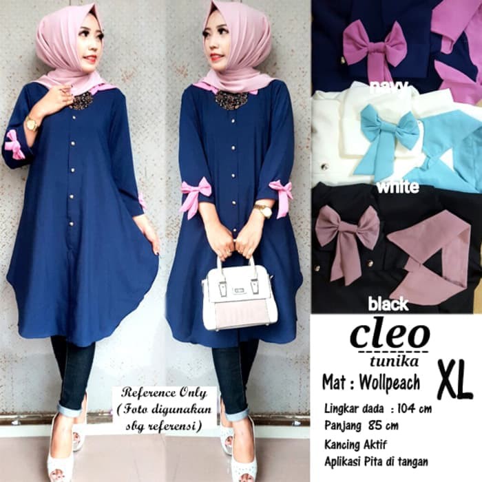 Baju Atasan Wanita Cleo Tunik Baju Muslim Blus Muslim - Putih