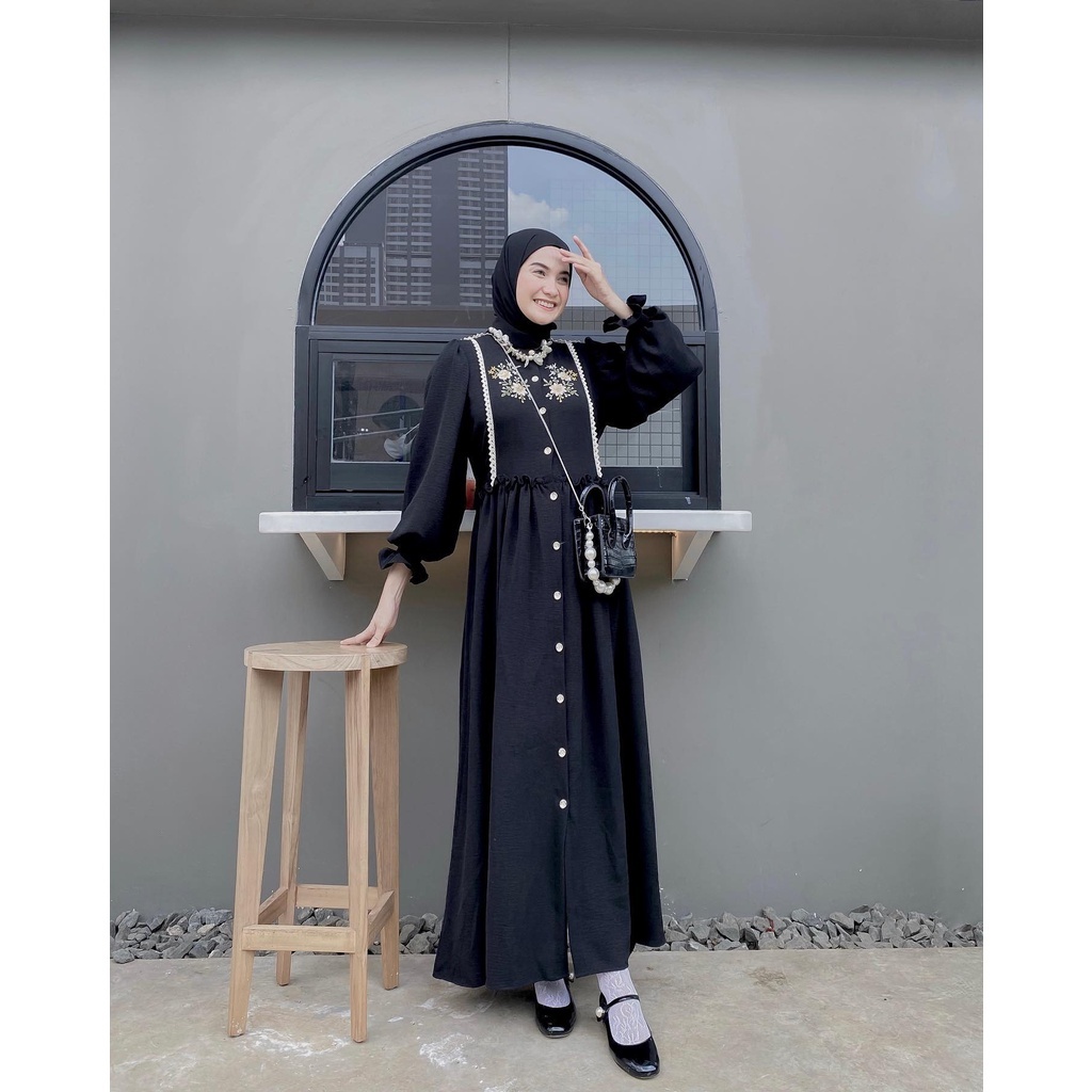 GAMIS ZEVELL ZEVANCA MAXY CRINCLE BORDIR BUNGA PREMIUM SERAYA CRINKLE AIRFLOW MUSLIMAH SYARI REMPEL