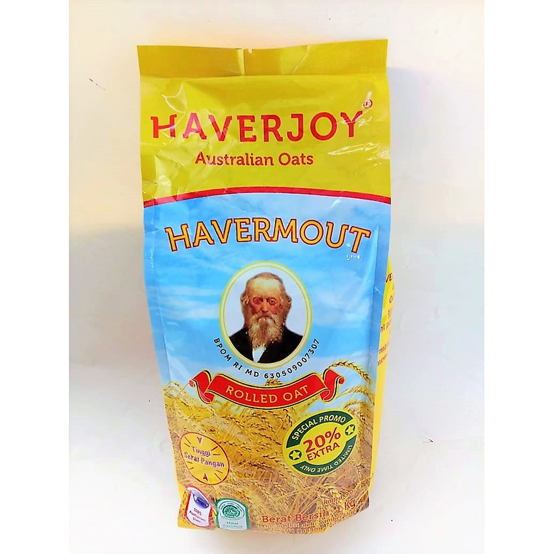 

HAVERJOY AUSTRALIAN OATS HAVERMOUT ROLLED OAT 1 KG / OAT ALAMI KAYA DENGAN SERAT LARUT PANGAN