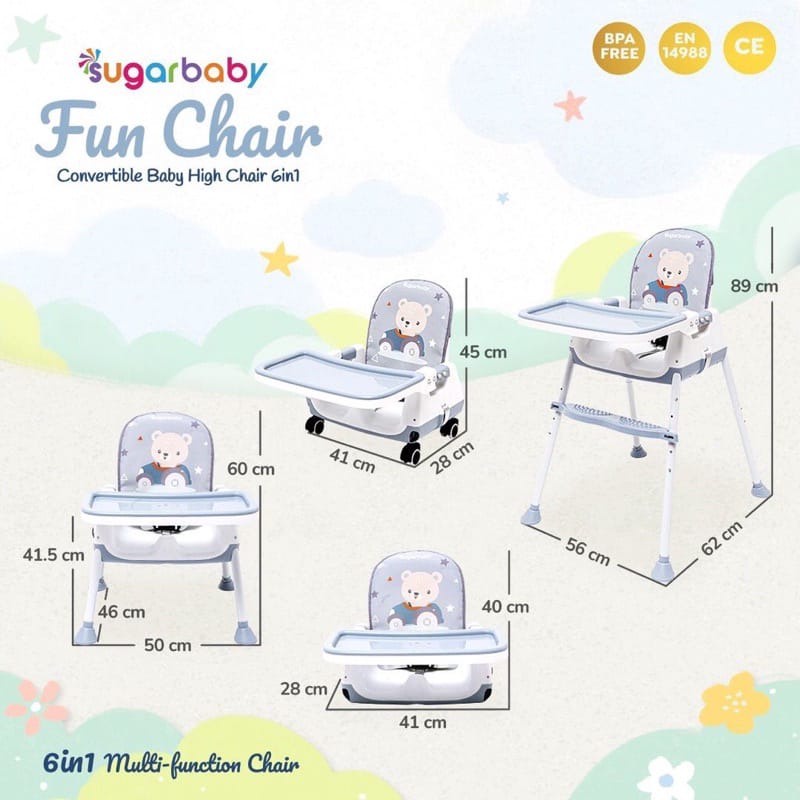 SUGAR BABY Fun Chair Convertible Baby High Chair 6 in 1