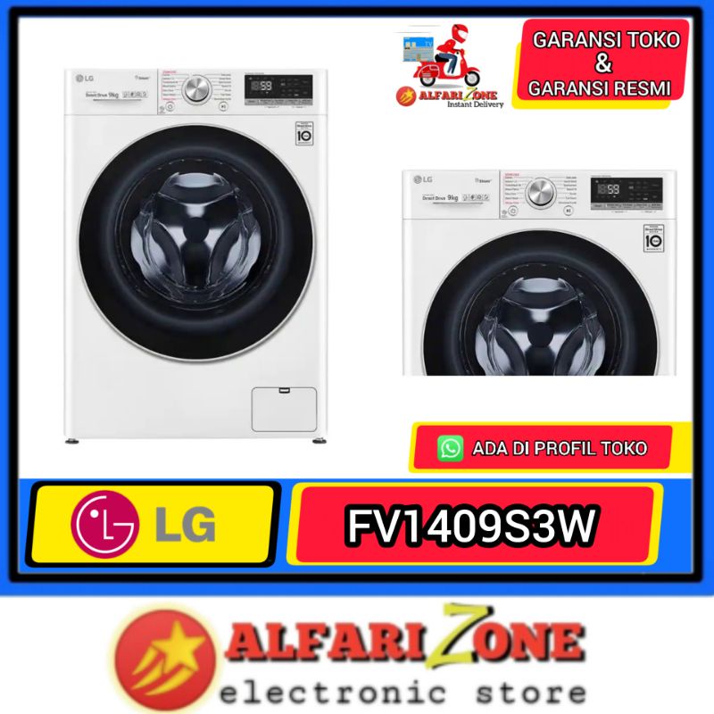 Mesin cuci LG front loading 9kg Smart ThinQ Ai WIFI FV1409S3W | Mesin cuci LG 9kg