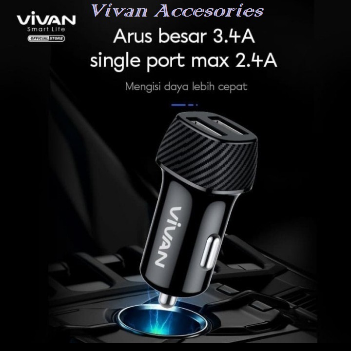 Vivan Car Charger CC02C 3.4A Dual USB Smart IC Quick Charging Original