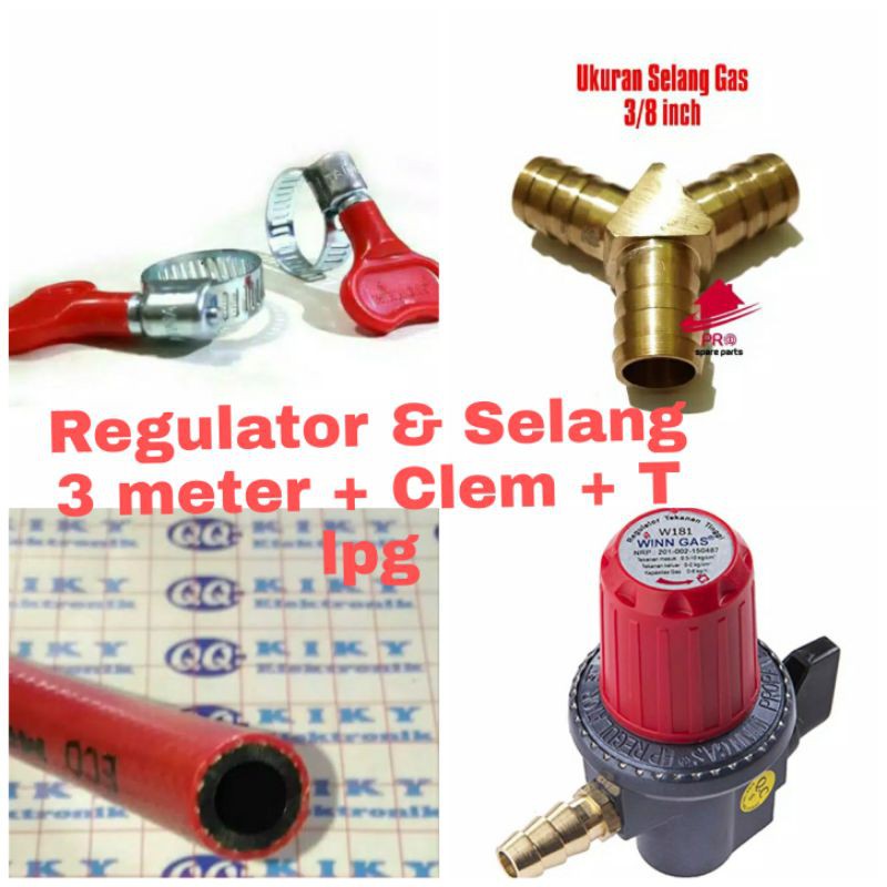 Regulator Jos high pressure Selang 3 meter clem dan sambubgan Selang kompor
