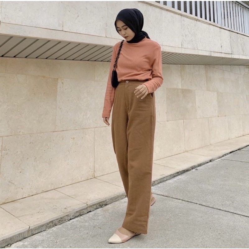 MELVA SLIT PANTS Kulot highwaist celana kulot bahan katun loose pants Grosir saandang