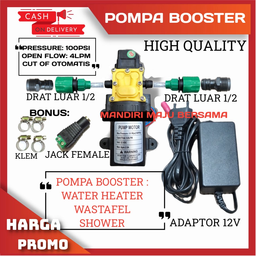 PAKET POMPA DORONG WASTAFEL / WATER HEATER SHOWER POMPA DC 12V 100PSI