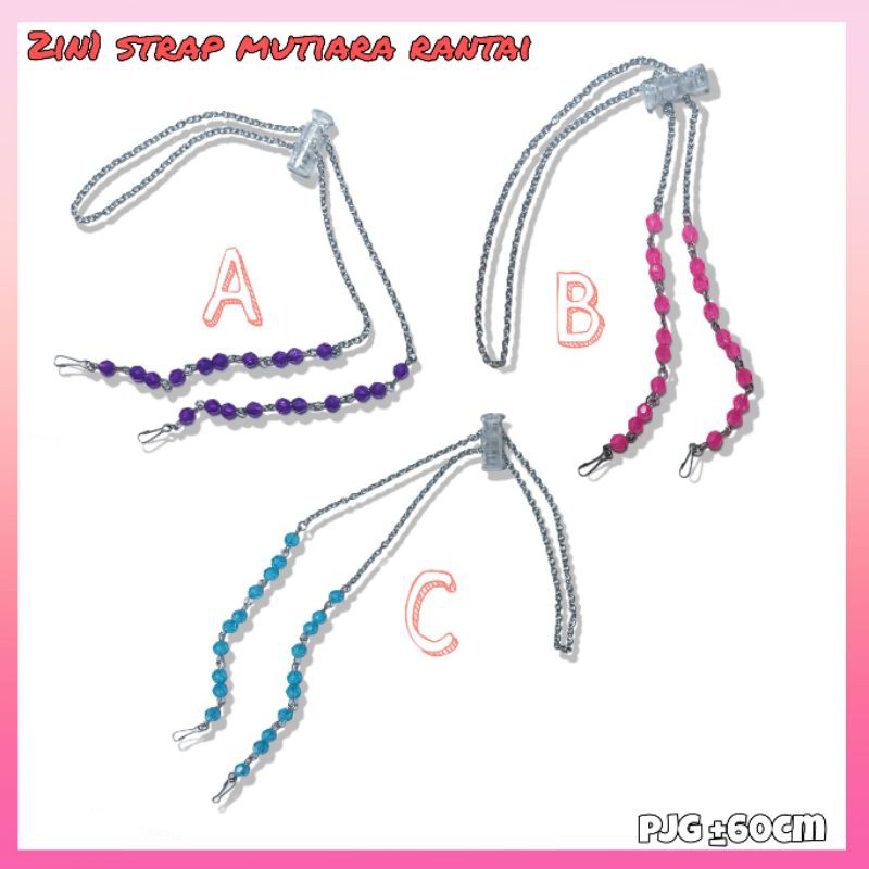 Strap masker rantai 2in1 serut /konektor masker hijab/ konektor masker manik kristal