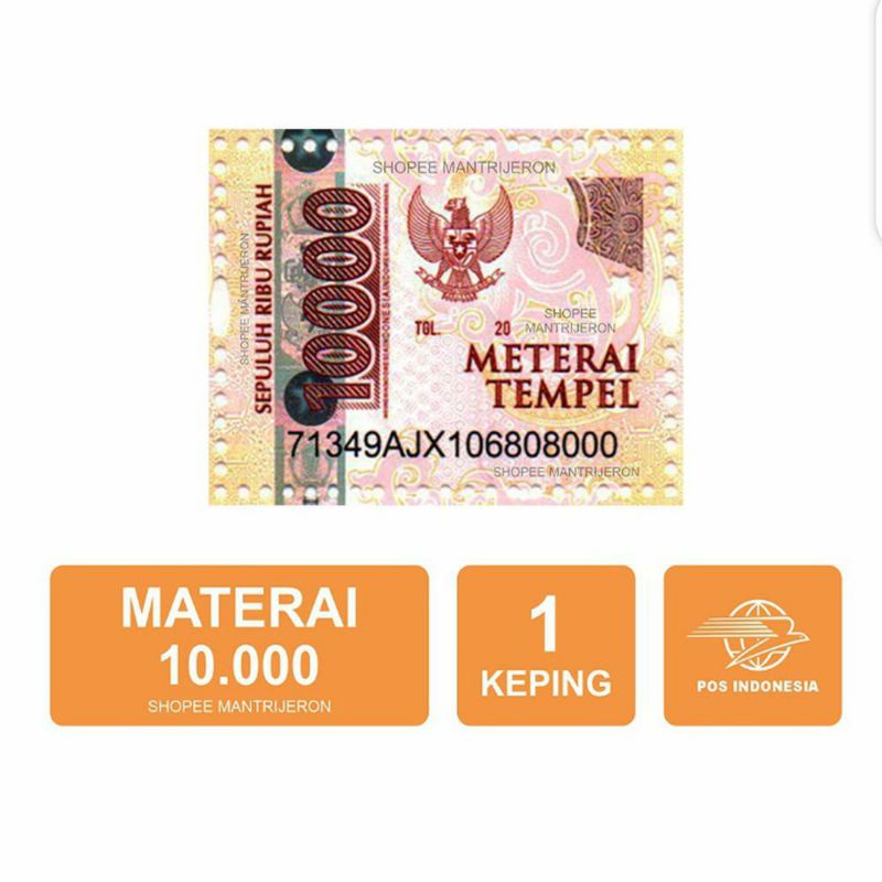

Materai Original / Asli nominal Rp.10000,-