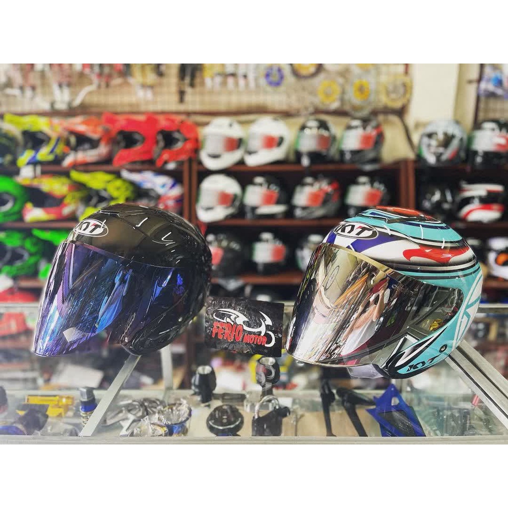 KACA HELM KYT KYOTO WARNA BIRU IRIDIUM SILVER