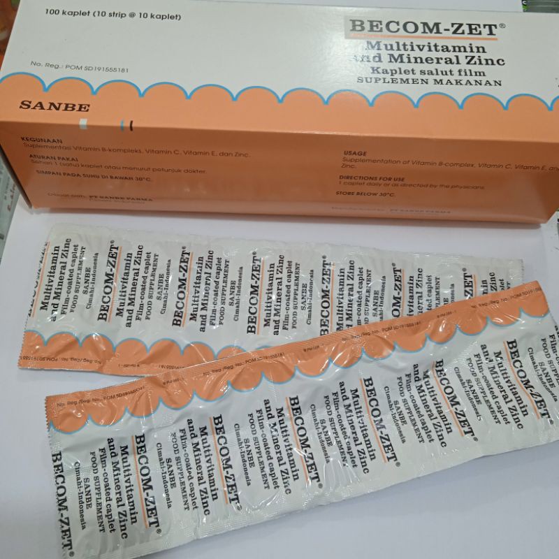 Becom Zet Multivitamin dan Mineral Vitamin C E dan Zinc 1 strip (10 tablet)