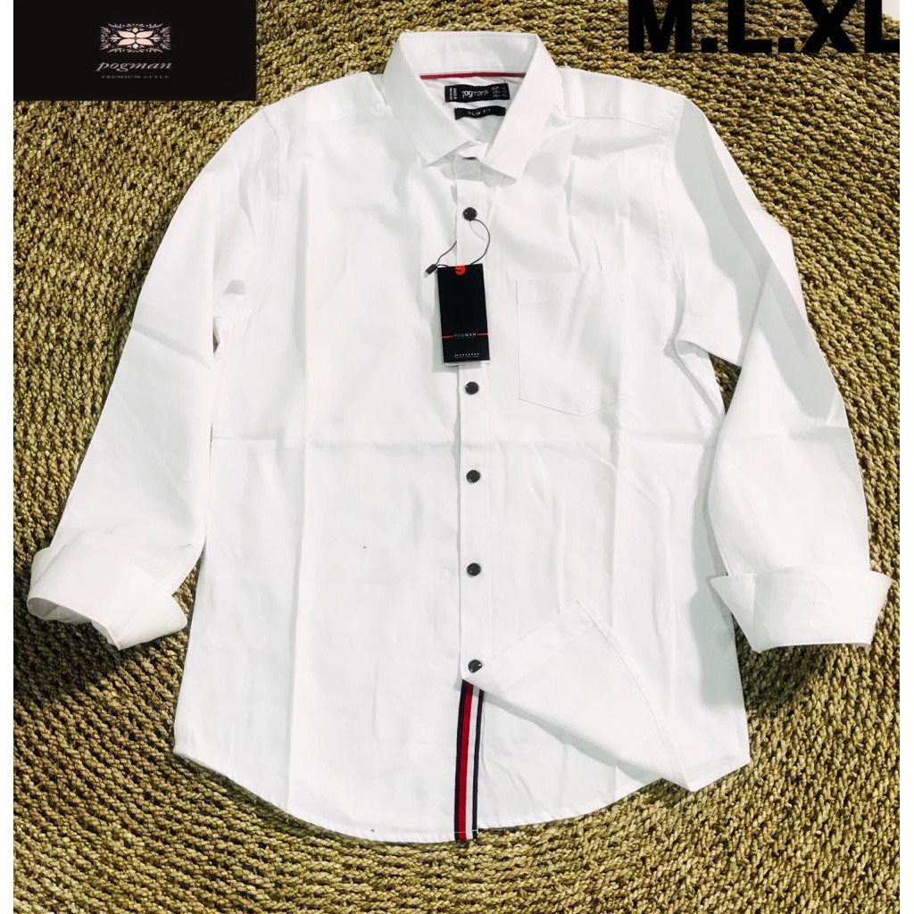 kemeja pria KATUN polos lengan panjang bahan premium POGMAN